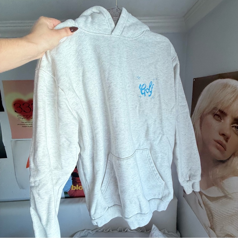 Golf Gray Hoodie with Airbrushed Blue and Pink Winged Heart Design - Picture 2 of 3